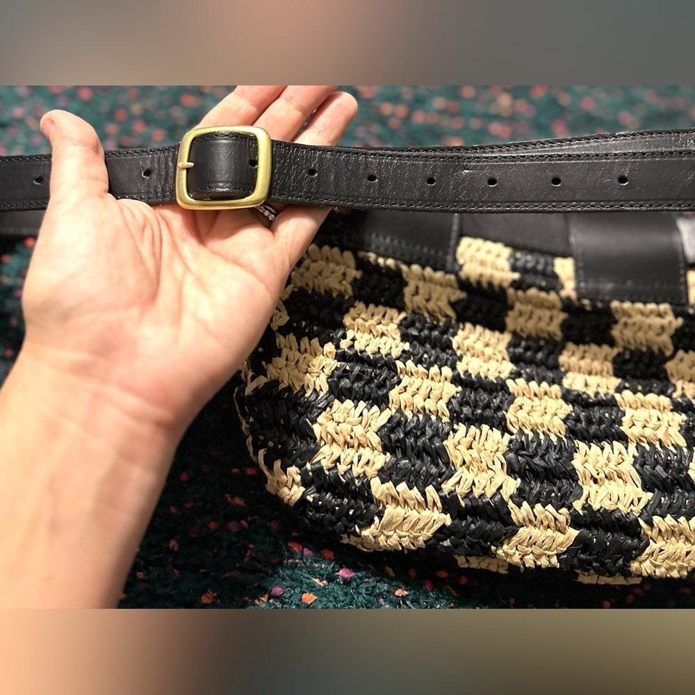 SOLD OUT Clare V Belt Bag NWT Checkerboard Raffia Woven Crossbody Rare - Picture 7 of 16